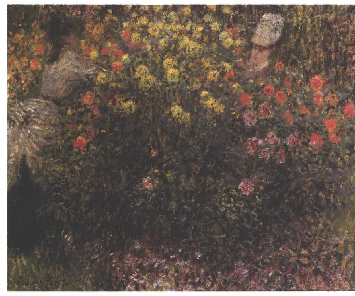 Kvinner mellom Dahliasn av Claude Monet