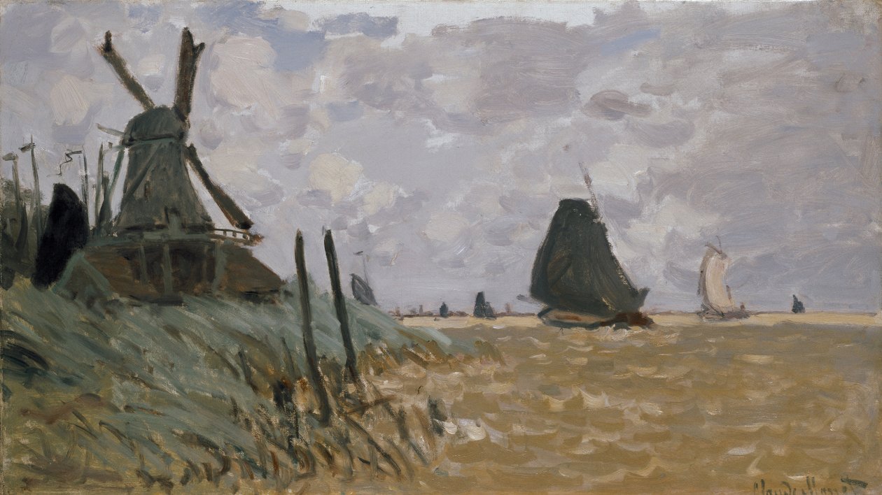 En vindmølle nær Zaandam, 1800-tallet av Claude Monet