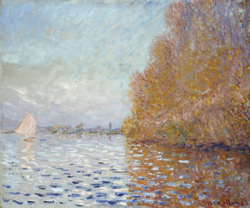 Argenteuil -bassenget med en enkelt seilbåt av Claude Monet