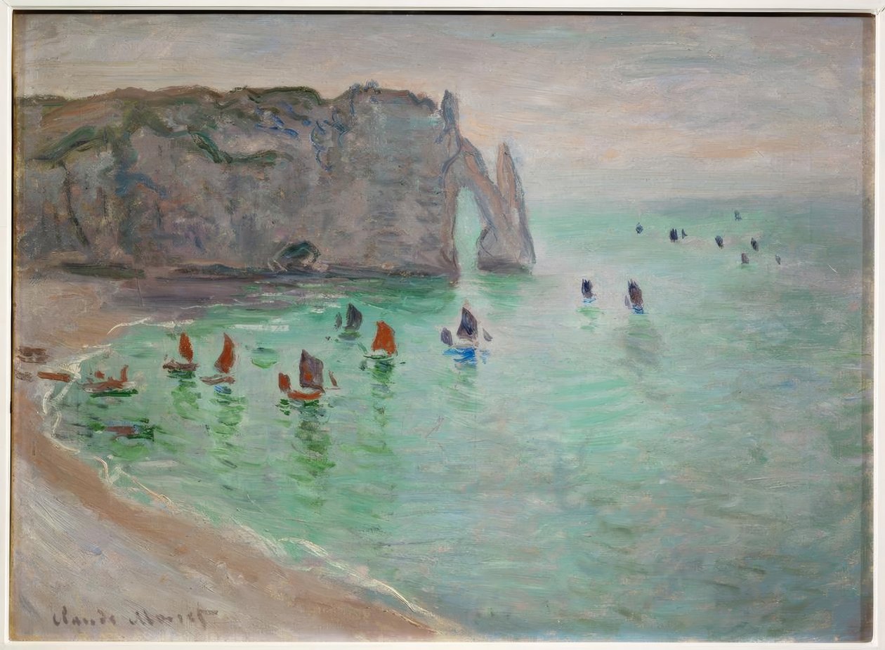 Etretat, Porte d’Aval: fiskebåter forlater havnen av Claude Monet