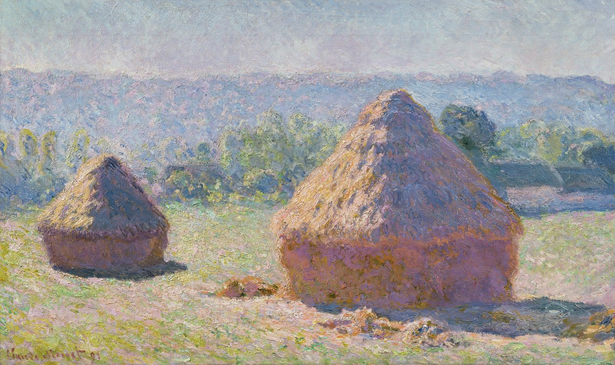 Kornstabler på slutten av sommeren, morgeneffekt, 1891 av Claude Monet