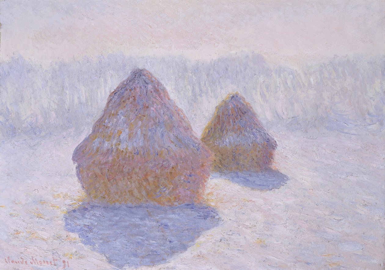 Høystakker (effekt av snø og sol) av Claude Monet