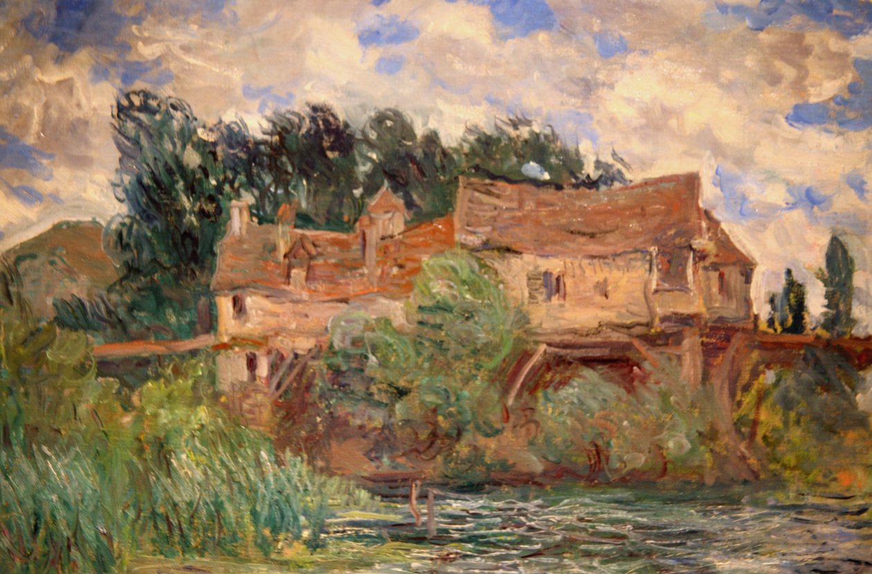 Hus på Old Bridge i Vernon ca 1883 av Monet av Claude Monet