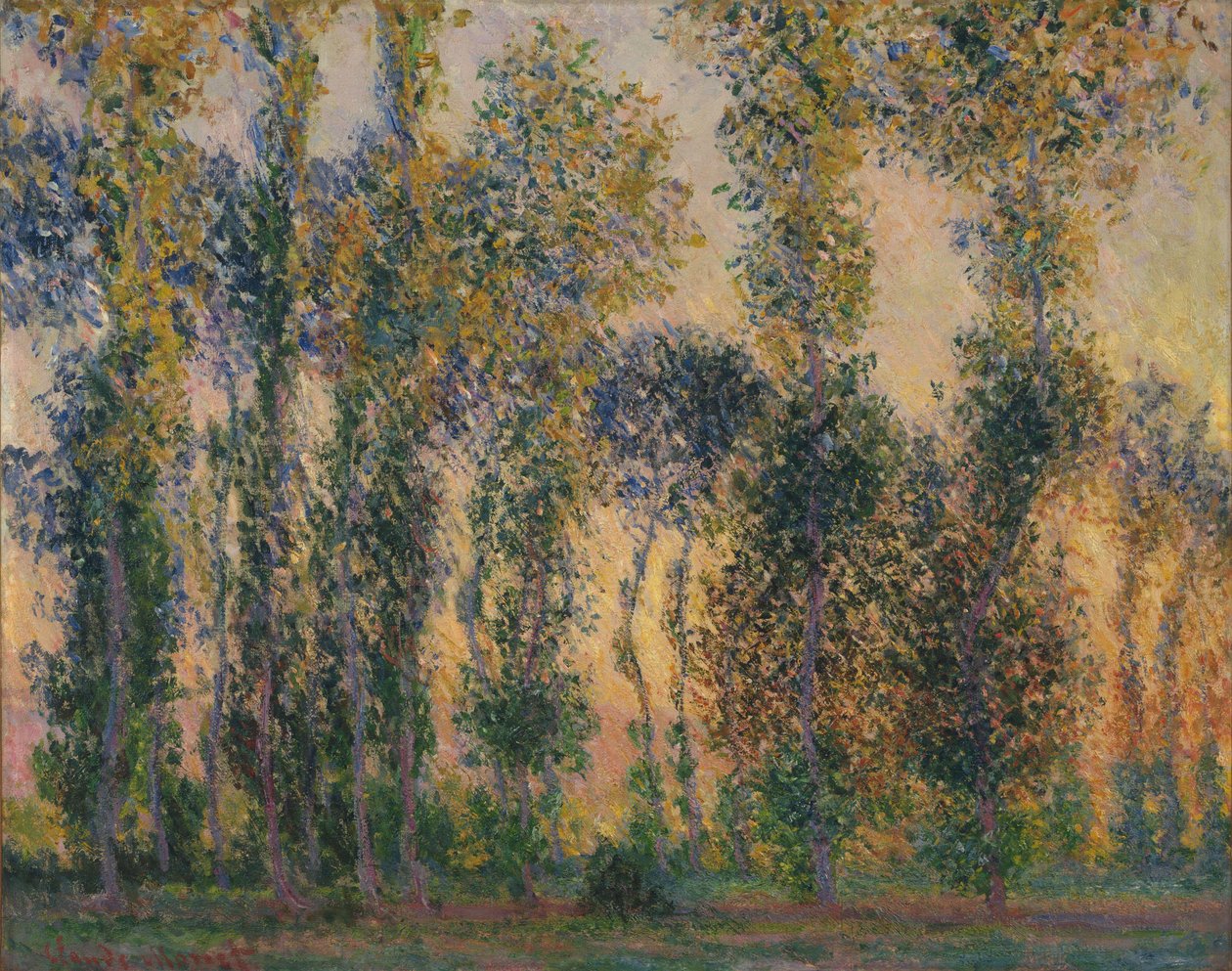 Popler på Giverny, soloppgang av Claude Monet