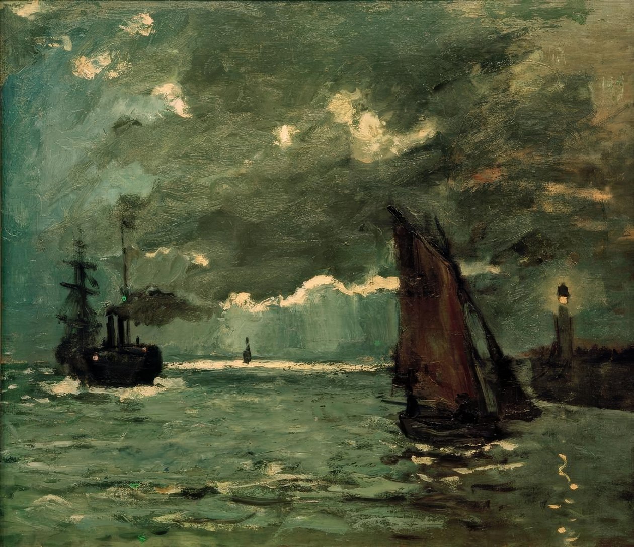 Seascape, skip i måneskinn av Claude Monet