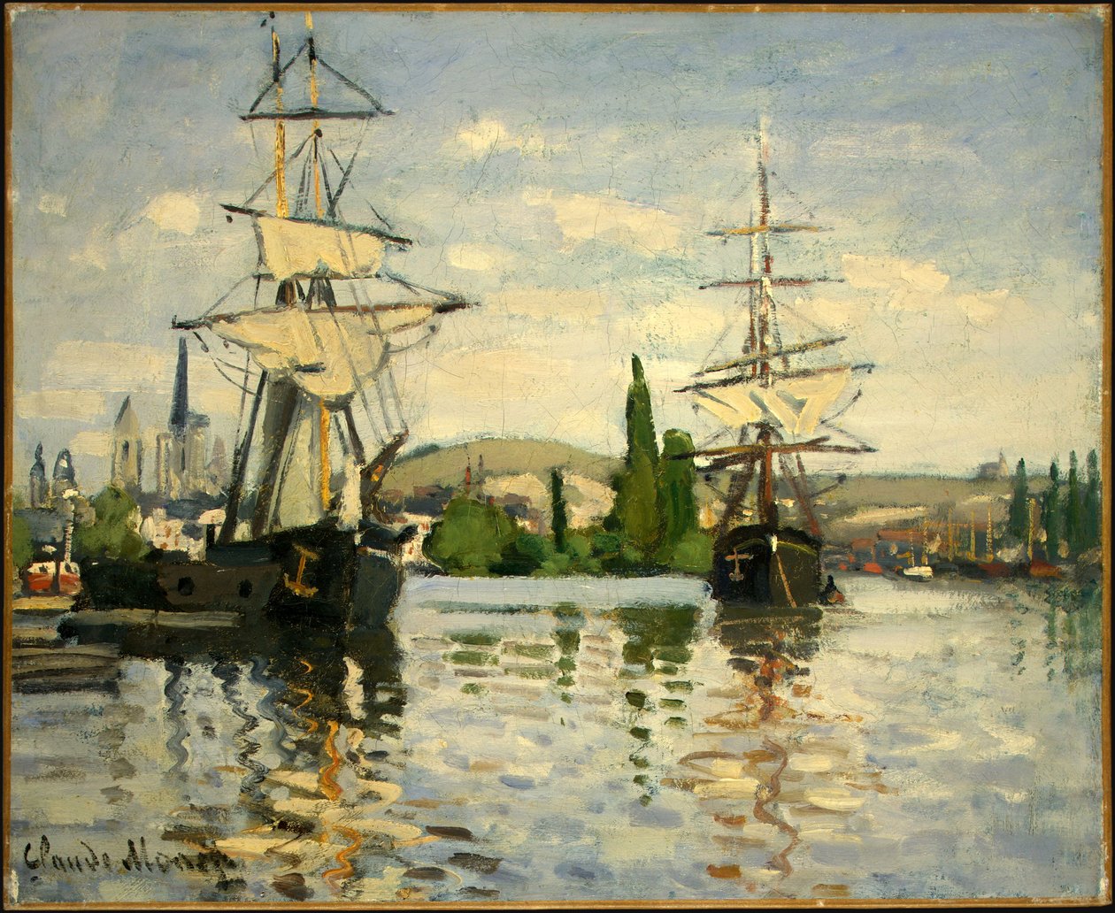Skip som kjører på Seinen i Rouen av Claude Monet