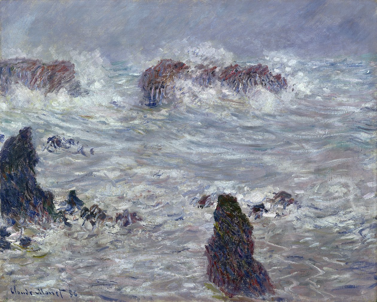 Storm, utenfor kysten av Belle-Ile, 1886 av Claude Monet