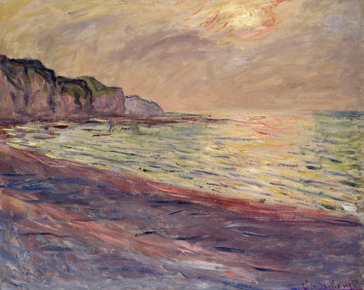 Stranden ved Pourville, solnedgang, 1882 av Claude Monet