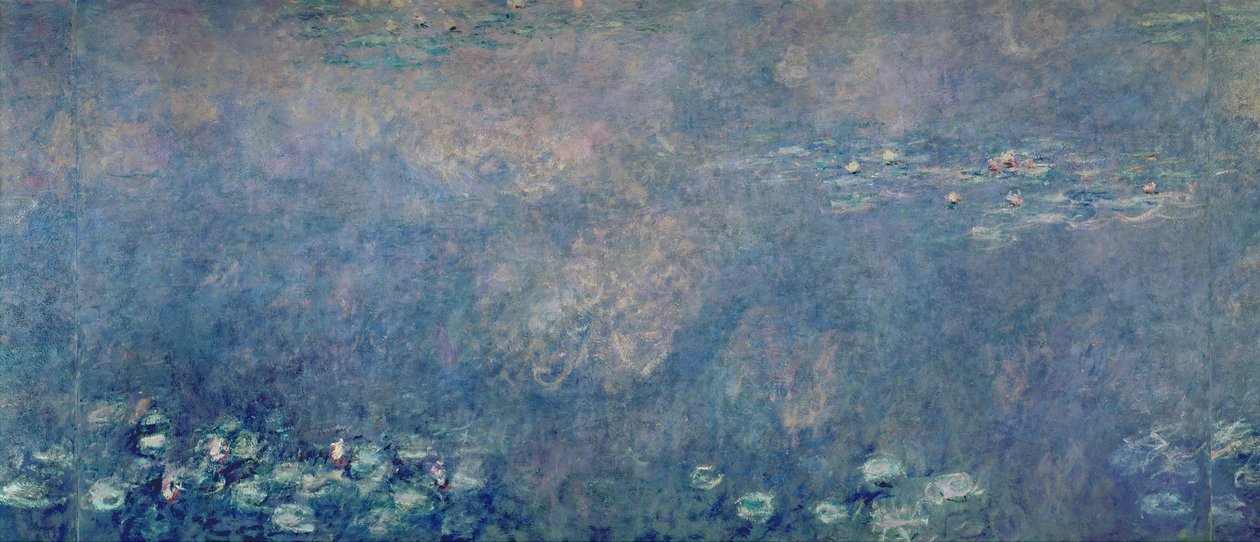 Vannliljer: Two Weeping Willows, midtre venstre seksjon, 1914-18 (se også 75700, 75702-03) av Claude Monet