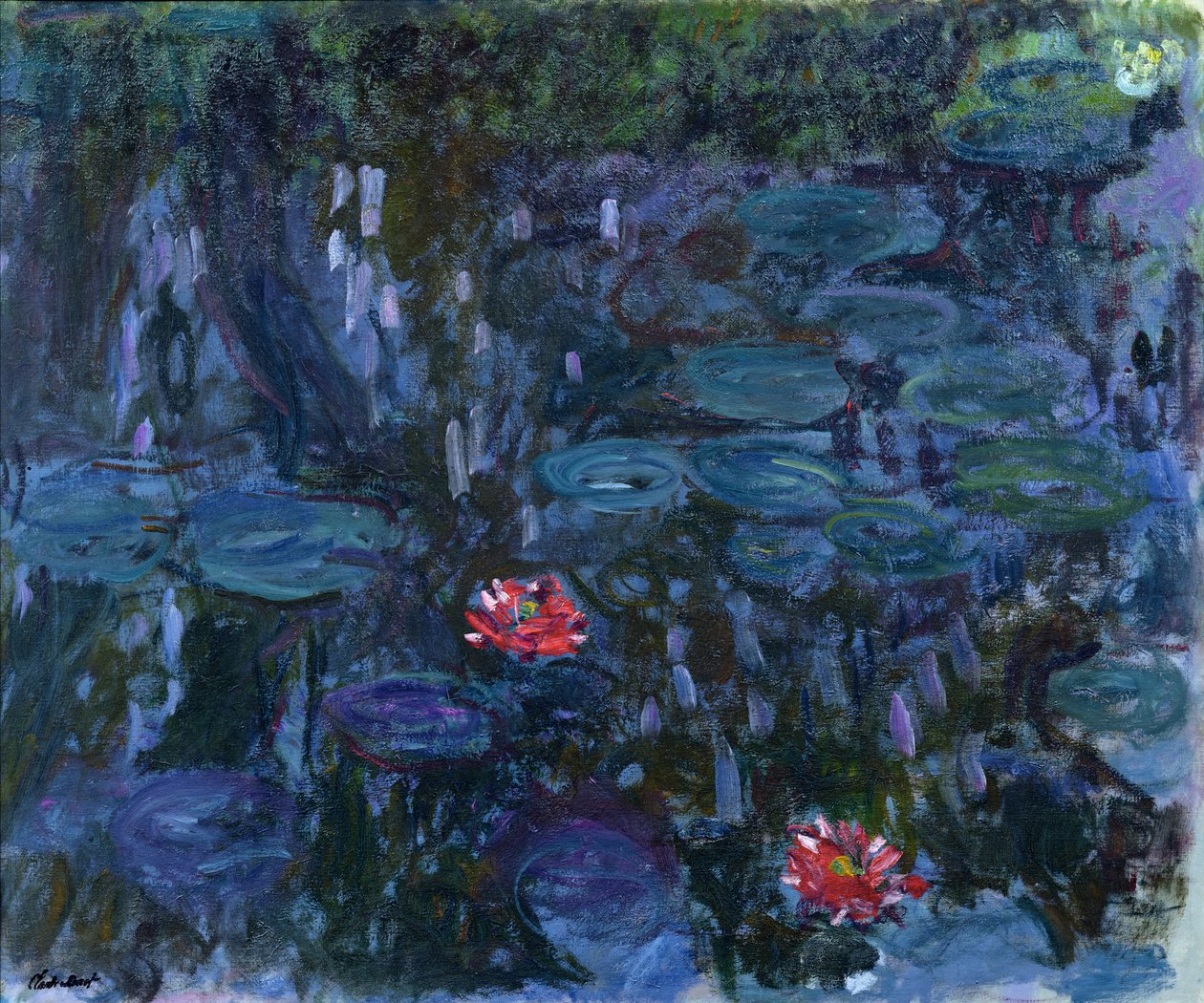 Vannliljer med refleksjoner av et piletre, 1916-19 av Claude Monet