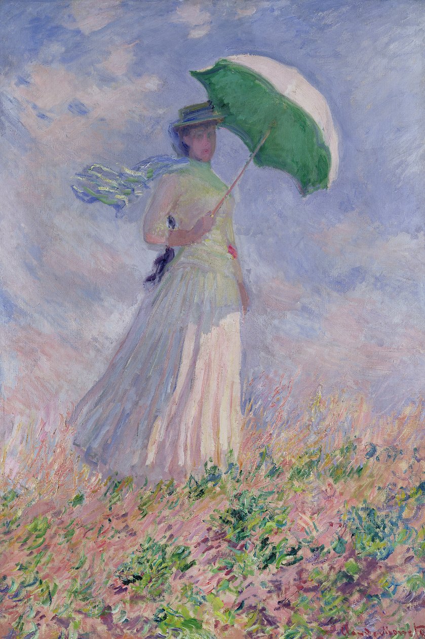 Kvinne med en parasoll vendt mot høyre, 1886 av Claude Monet