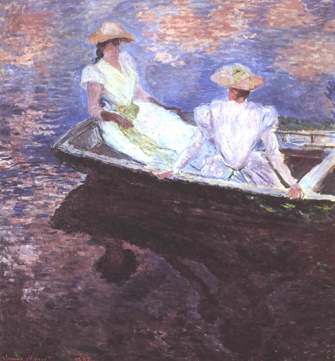 To jenter i en båt av Claude Monet