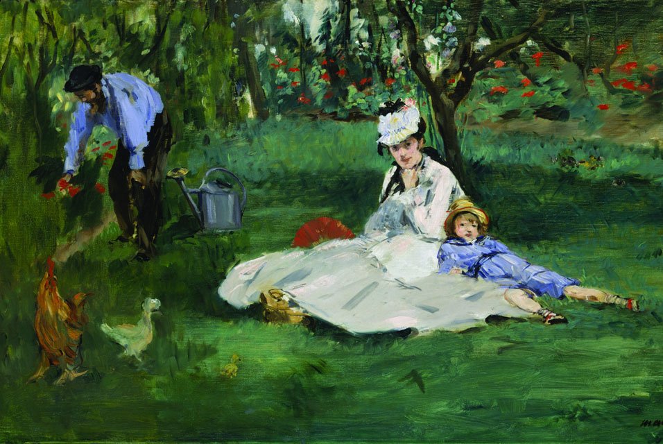 Édouard Manet -Monet -familien i deres hage i Argenteuil av Claude Monet