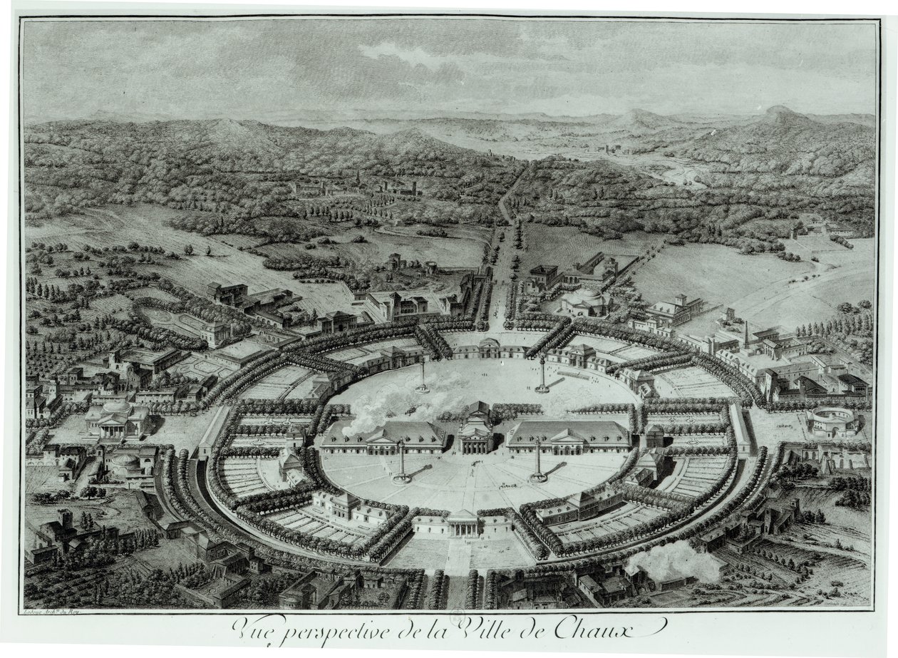 Perspektiv utsikt over byen Chaux, ca. 1804 av Claude Nicolas Ledoux