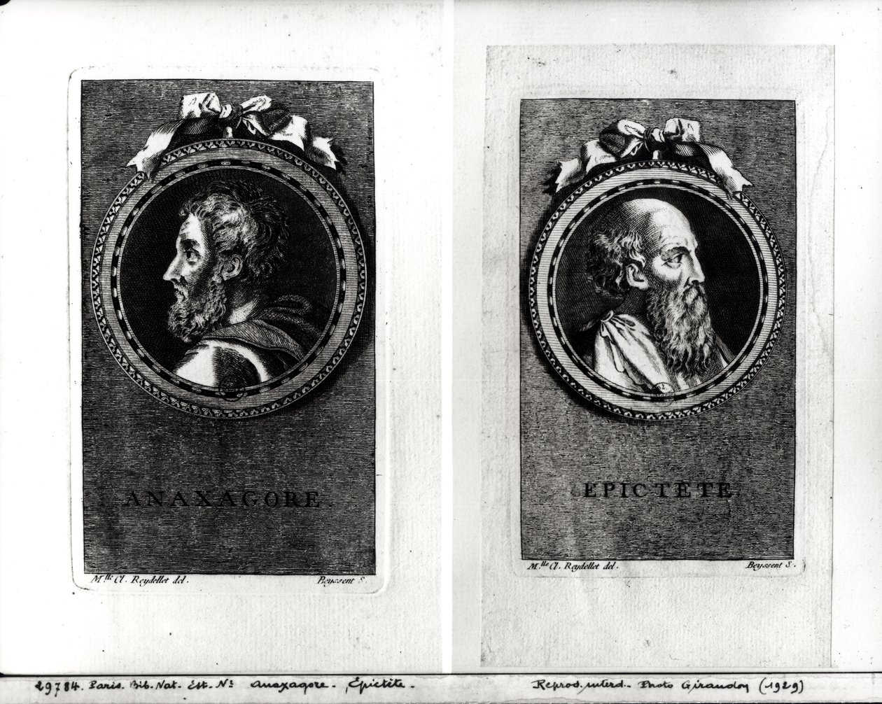 Anaxagorus (500-428 f.Kr.) og Epictetus (1. århundre) gravert av S. Beyssent av Claude Reydellet