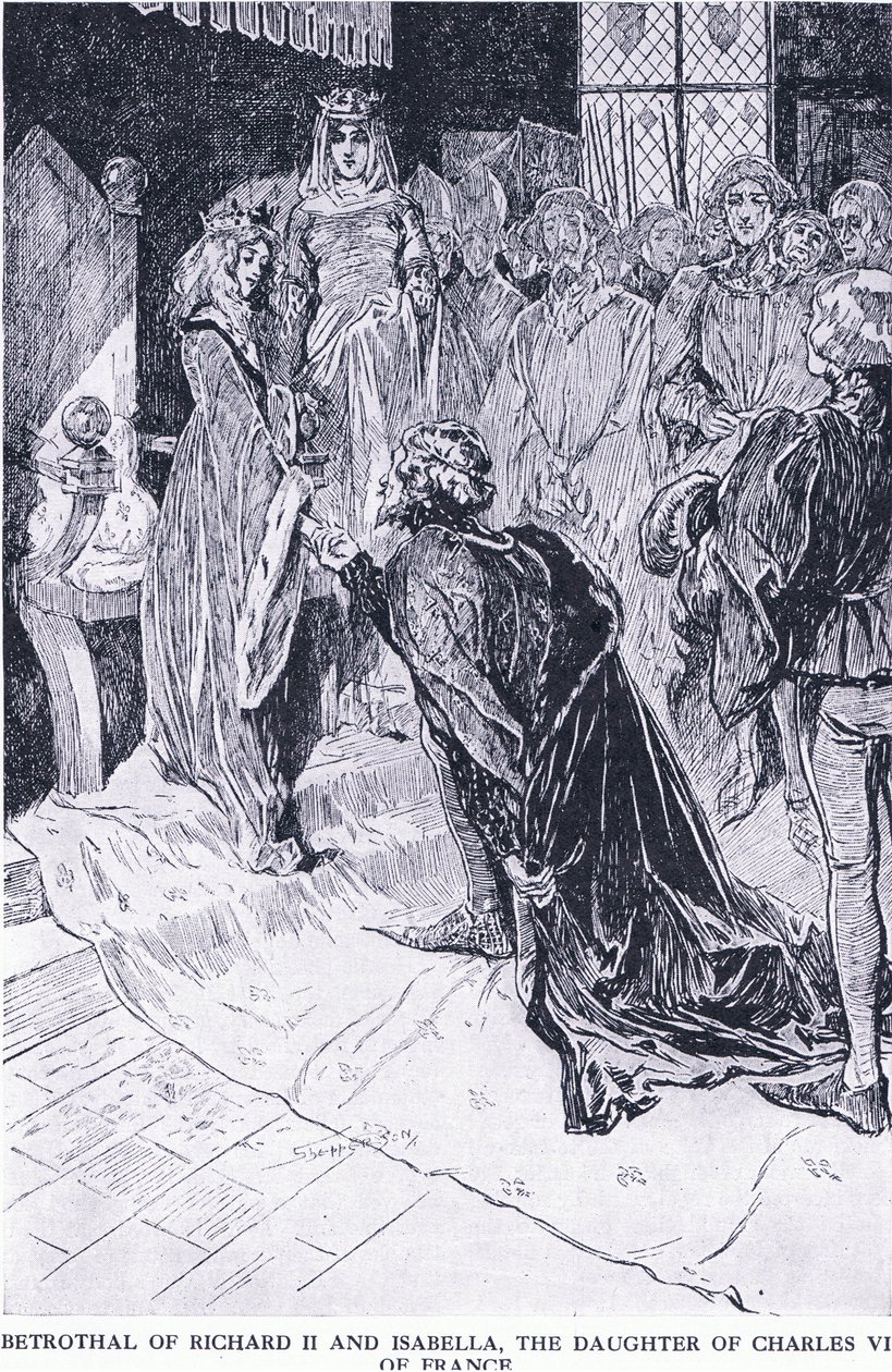Forlovelse av Richard II og Isabella, datteren til Charles VI av Frankrike, fra Cassells History of the British People utgitt av Waverley Book Company Limited, ca. 1940 av Claude Shepperson