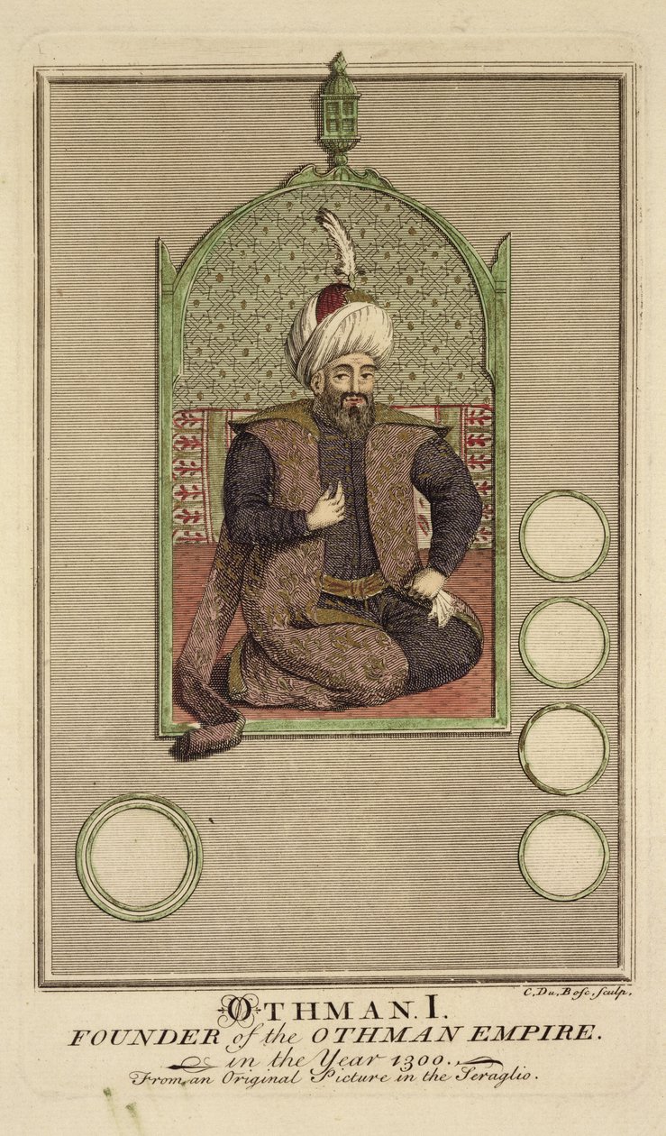 Osman I (1259-1326) grunnlegger av det osmanske riket i år 1300, fra et originalt bilde i seraglio av Claude du Bose