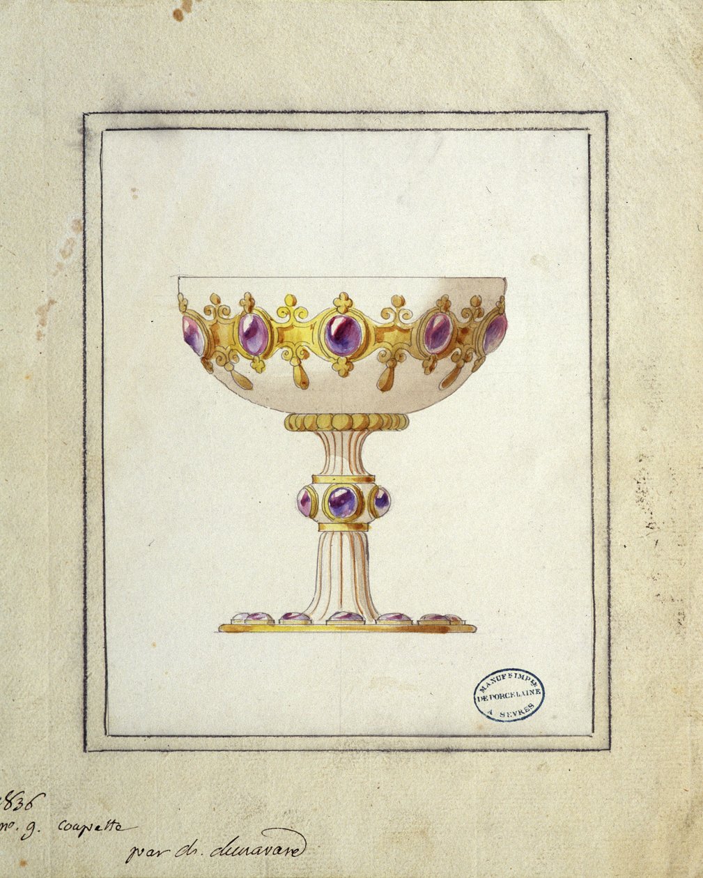 Dekor for champagnekopp, akvarelltegning, Claude-Aymé Chenavard av Claude Amie Chenavard