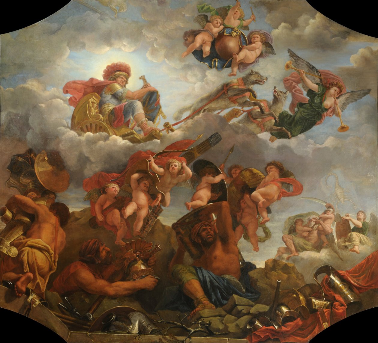 Mars på vognen hans trukket av ulver, 1673 av Claude Audran the Younger