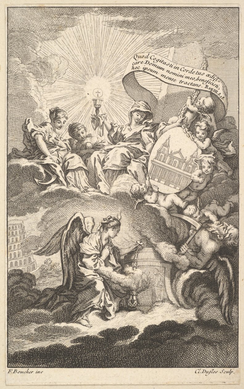 Frontispice, fra The Building of St. Sulpice av Alexis Piron, ca. 1744. av Claude Augustin Duflos