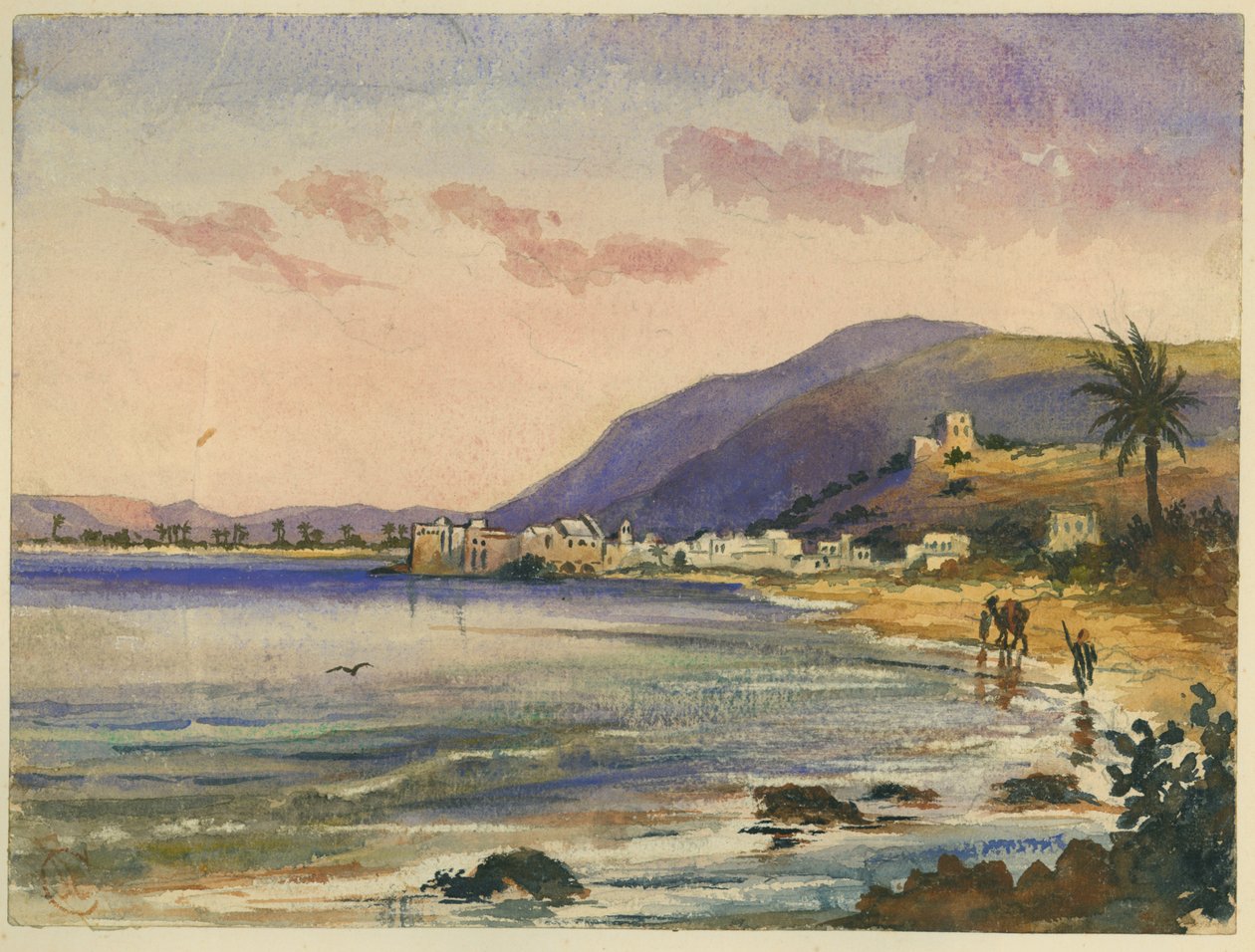 Haifa med Carmel Ridge bak (wc og blyant på papir) av Claude Conder