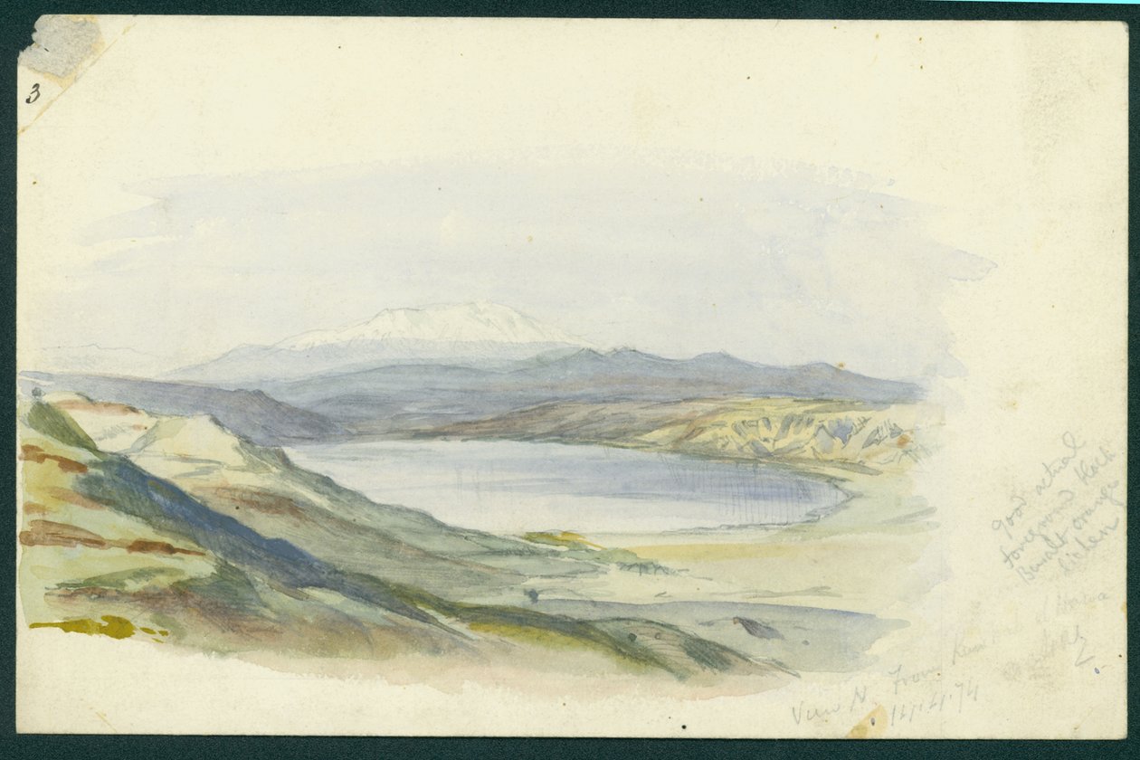 Mount Hermon and the Sea of Galilee, 1874 (wc og blyant på papir) av Claude Conder