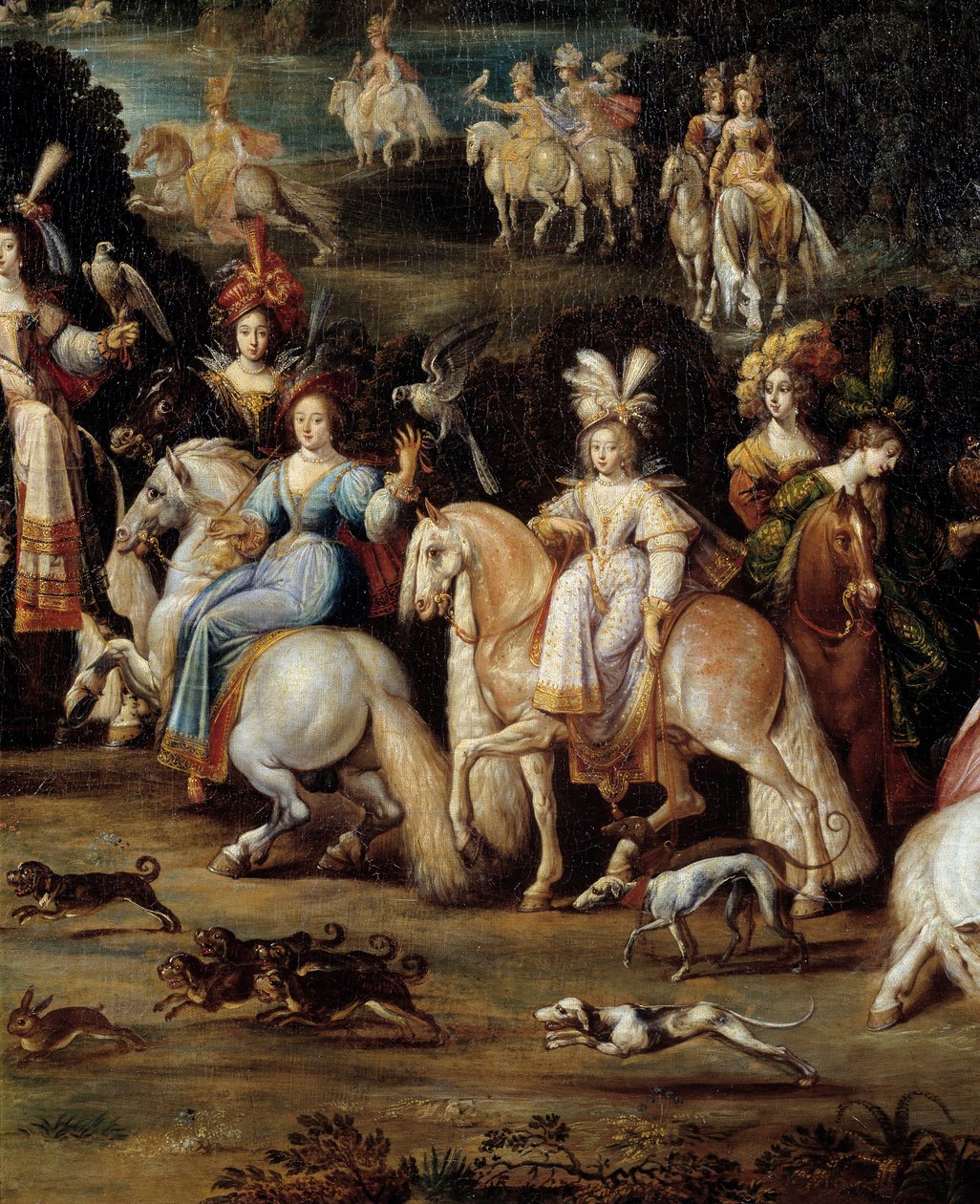 Ecuyeres jaktfalk Detalj fra et maleri av Claude Deruet (1588-1662). Dim. 1,14 x 2,58 m av Claude Deruet