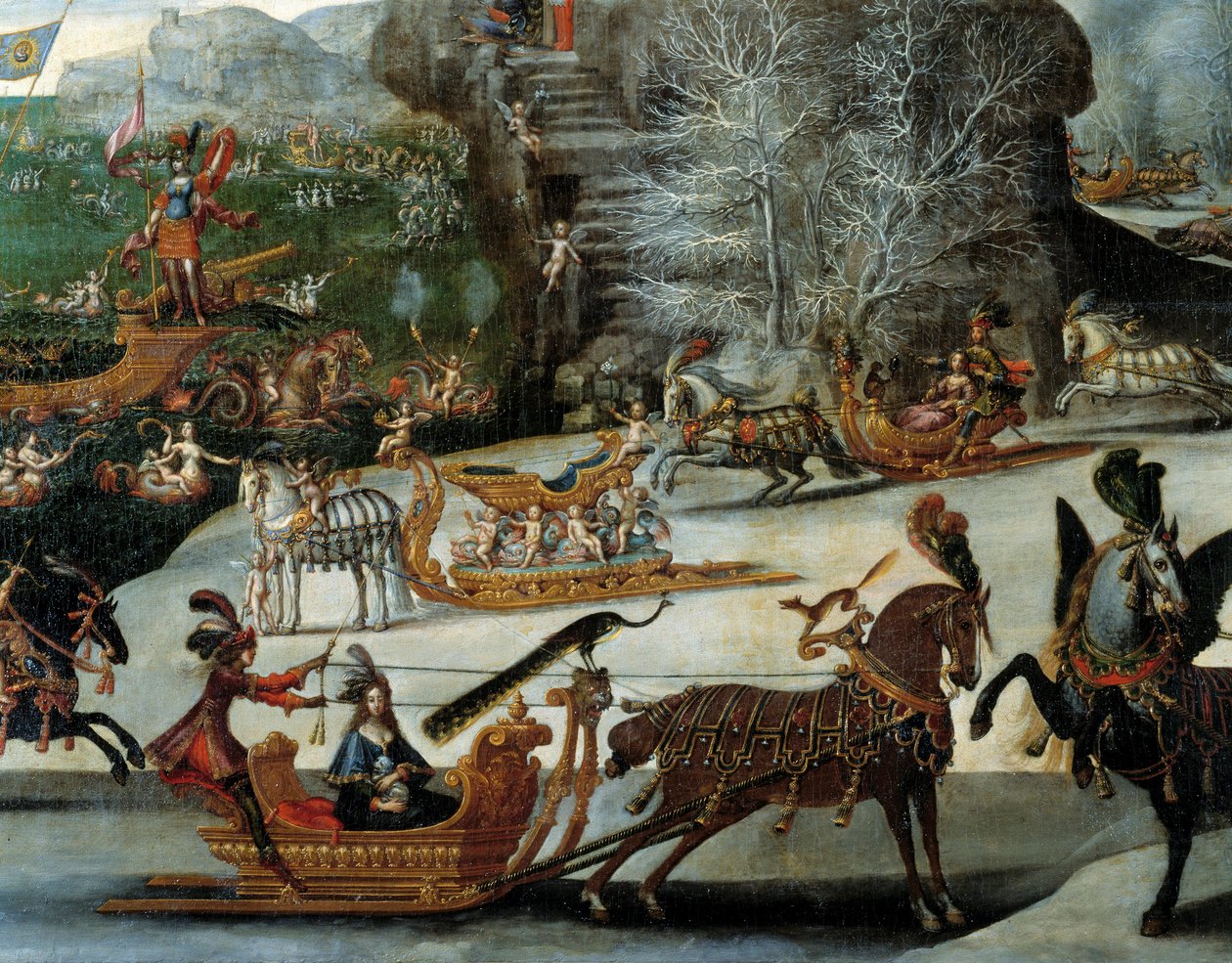 Sleden beskriver de fire elementene: vann. Maleri av Claude Deruet (1588-1662) av Claude Deruet