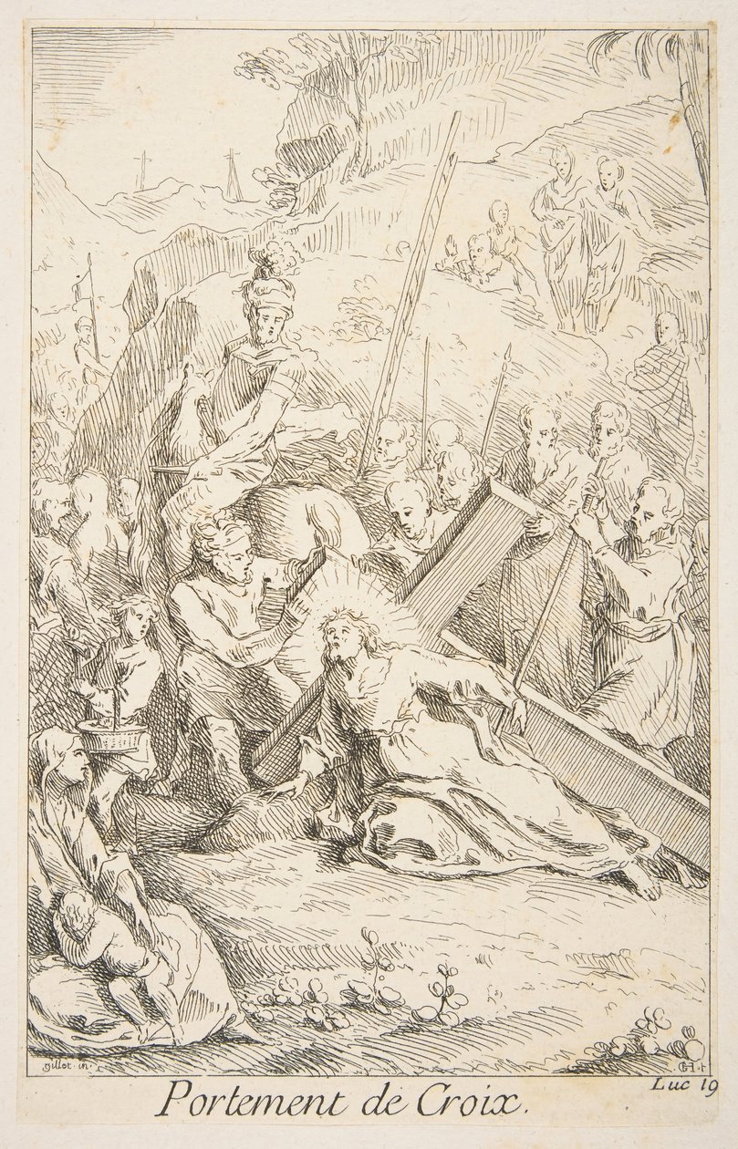 Å bære korset.n.d. Skapere: Claude Gillot, Jacques Gabriel Huquier. av Claude Gillot, Jacques Gabriel Huquier
