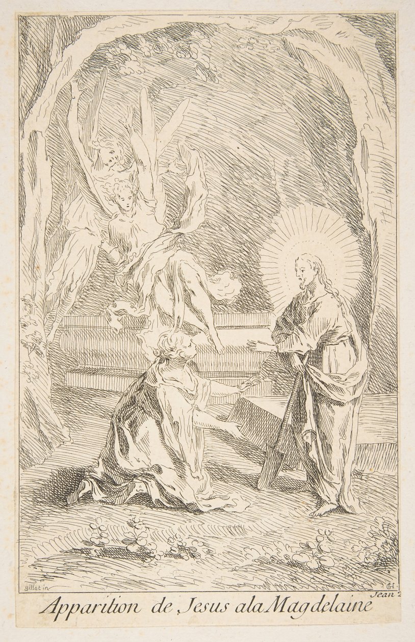 Kristus viser seg for Maria Magdalena.a.n.d. Skapere: Claude Gillot, Jacques Gabriel Huquier. av Claude Gillot, Jacques Gabriel Huquier