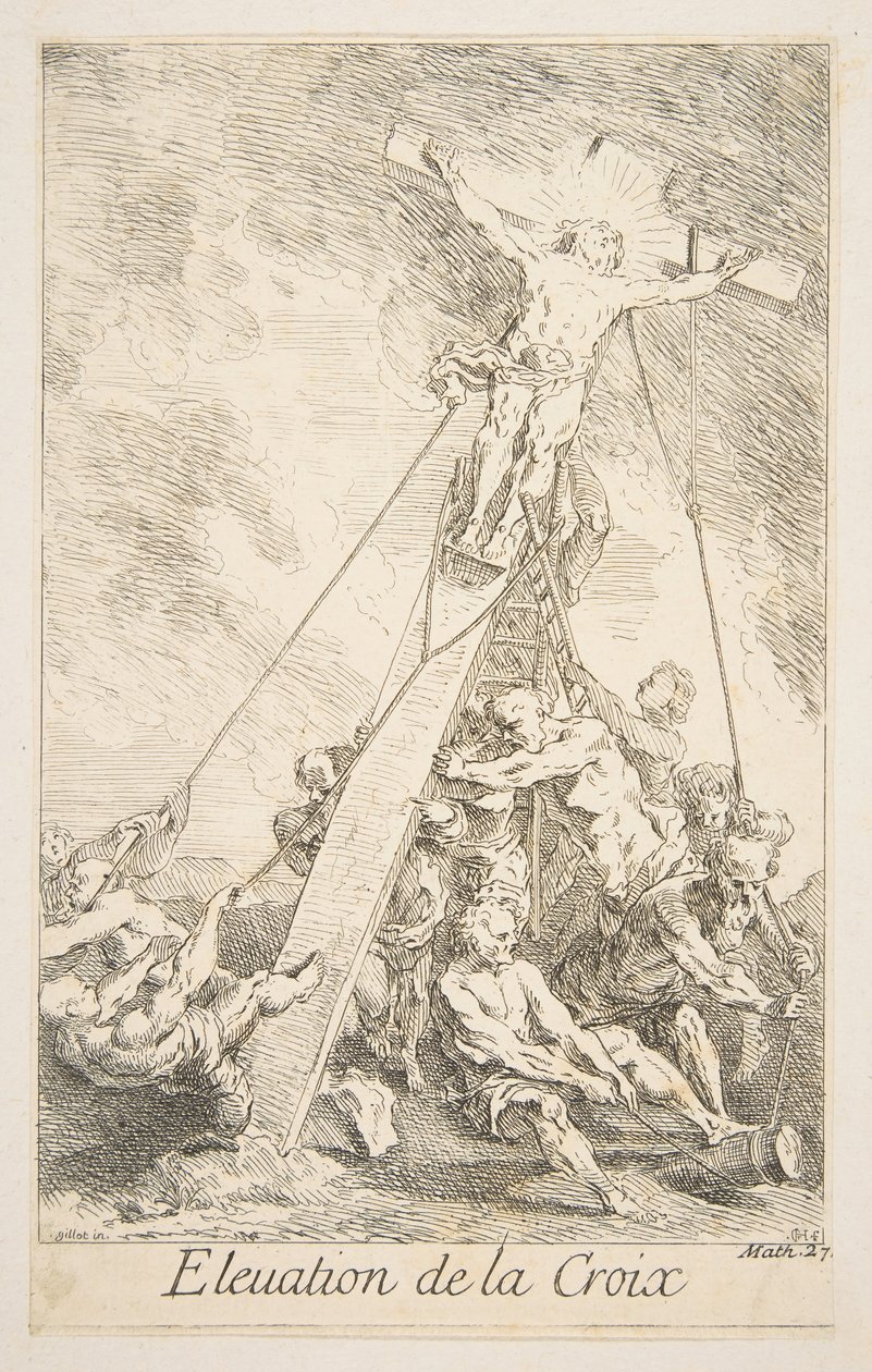Forhøyning av korset.n.d. Skapere: Claude Gillot, Jacques Gabriel Huquier. av Claude Gillot, Jacques Gabriel Huquier