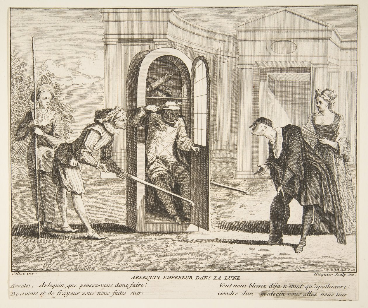 Harlekin, keiser på månen.n.d. Skapere: Claude Gillot, Jacques Gabriel Huquier. av Claude Gillot, Jacques Gabriel Huquier