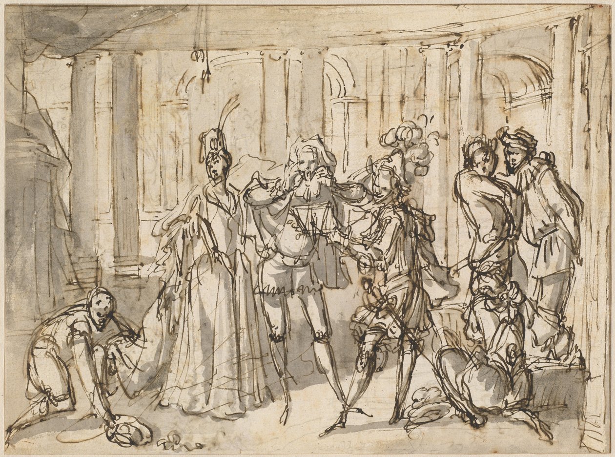 En forestilling av Commedia dell'Arte av Claude Gillot