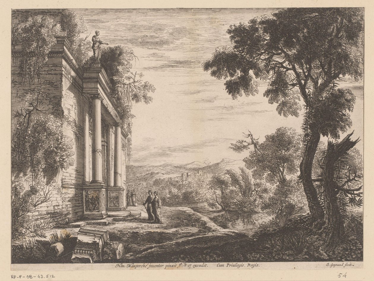 Landskap med figurer foran en eldgammel ruin av Claude Goyrand