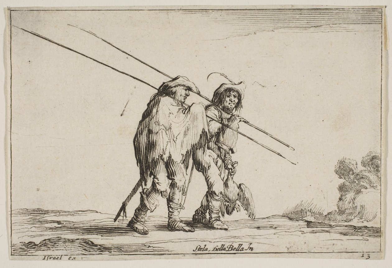 Plate 13: To gjeddemenn som går mot høyre, med hver sin gjedde i høyre hånd..., 1642. av Claude Goyrand