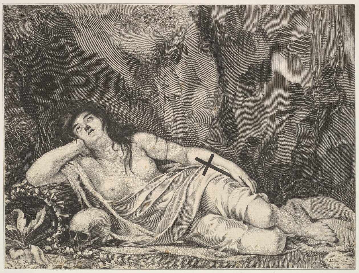 St. Maria Magdalen liggende i en grotte. av Claude Goyrand