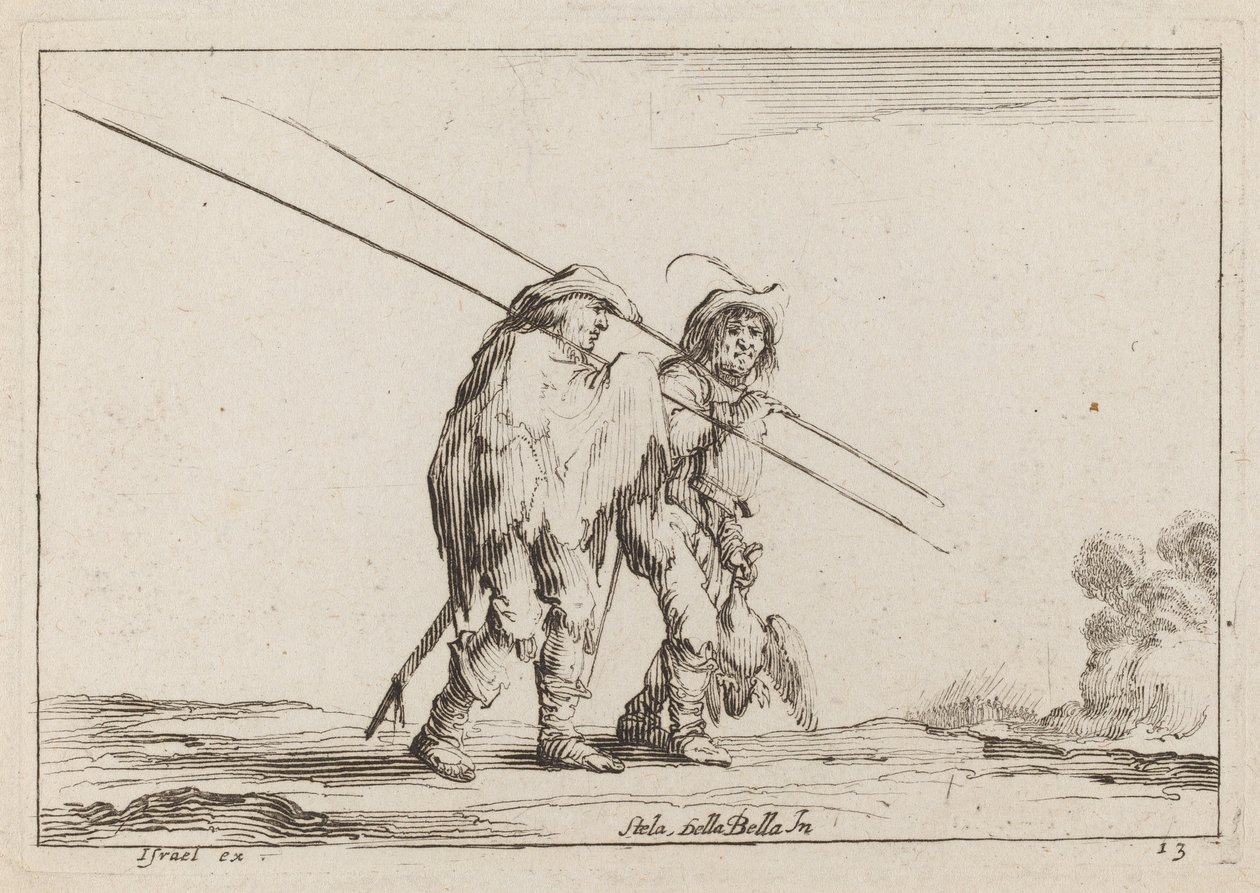 To Pikemen reiser til fots av Claude Goyrand after Stefano Della Bella