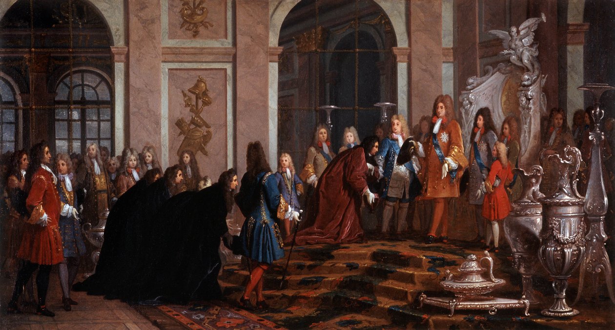 Reparasjon gjort til kong Louis XIV av Doge of Genes 1600-tallet (maleri) av Claude Guy Halle