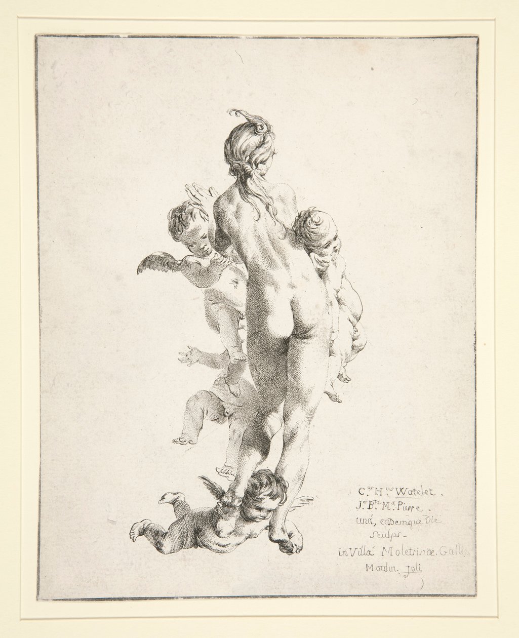 Uten tittel (kvinnelig naken med putti) av Claude Henri Watelet