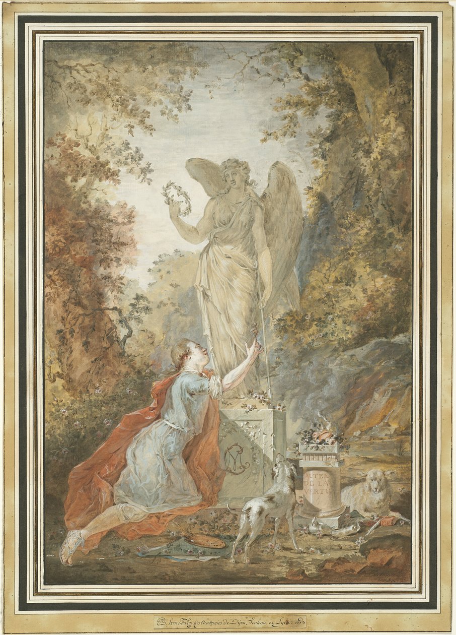 En kunstner som elsker en statue av dyd av Claude Jean Baptiste Hoin