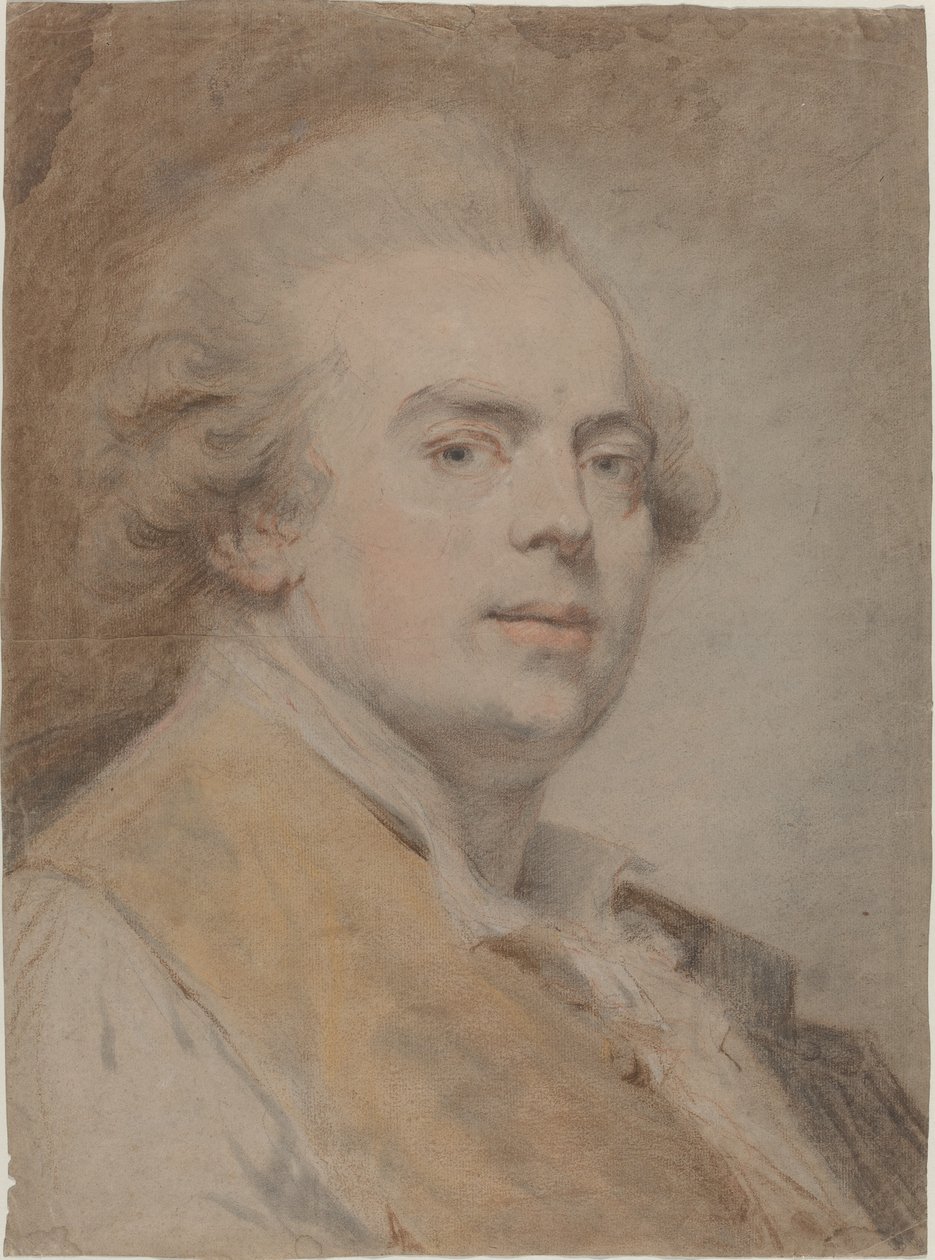 Selvportrett, ca. 1780 (rødt og svart kritt og pastell på papir) av Claude Jean Baptiste Hoin