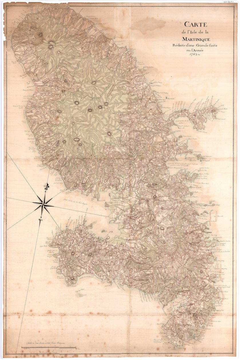 Kart over Isle of Martinique redusert fra en Grande laget i år 1763, nd [1797] (manuskript) av Claude Joseph Sauthier
