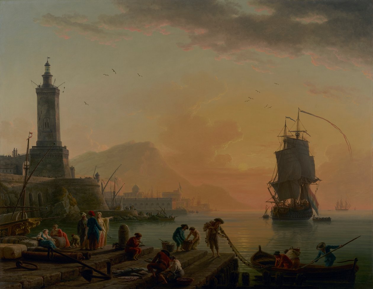 Middelhavshavn. Vindstille, vindstille om kvelden. av Claude Joseph Vernet