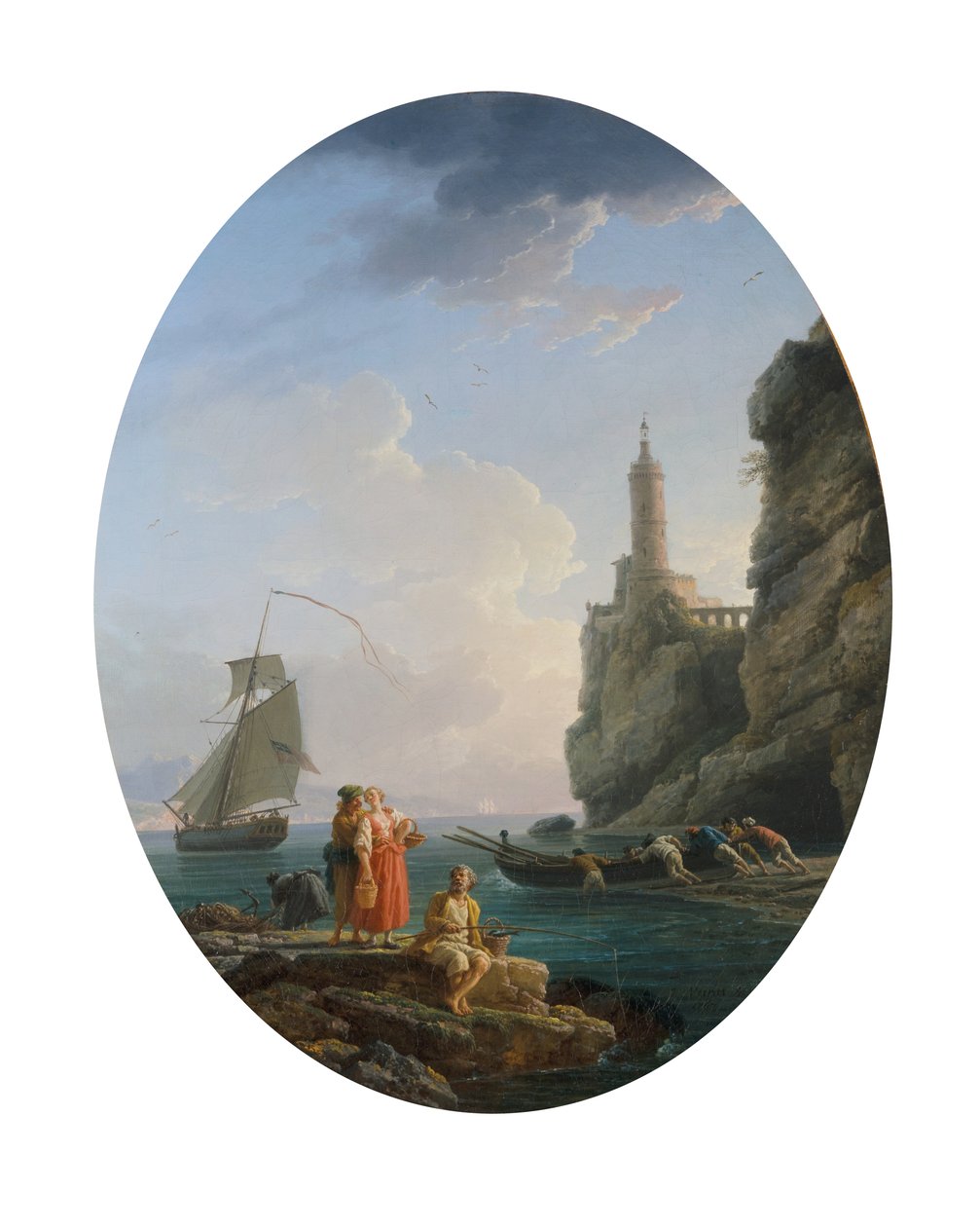 En middelhavskystlinje med et amorøst par og fiskere av Claude Joseph Vernet