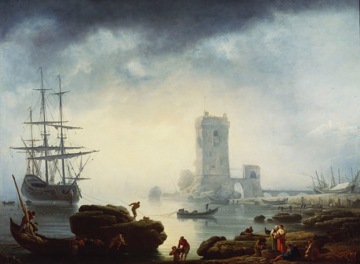 A Mediterranean Harbour Scene: Morning, 1745 av Claude Joseph Vernet