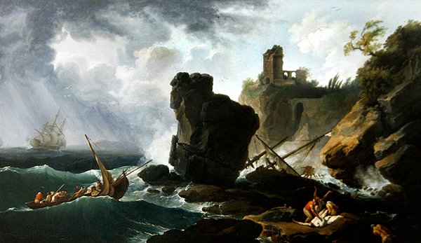 Klassisk italiensk kystscene (olje på lerret) av Claude Joseph Vernet