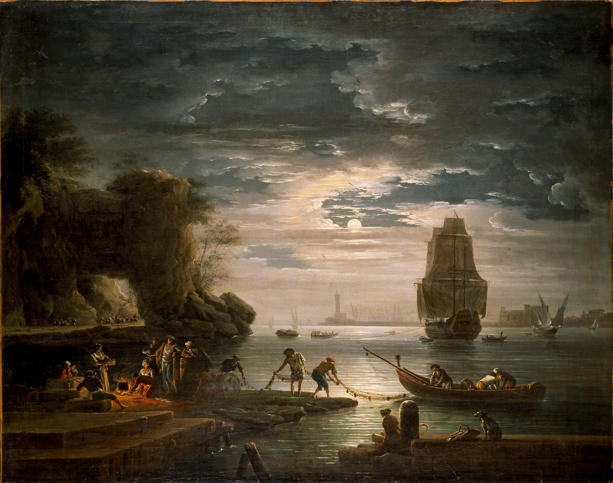Kystscene La nuit, 1750-tallet av Claude Joseph Vernet