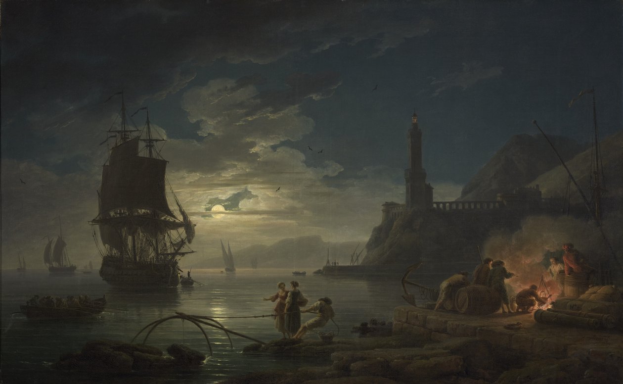 Kystscene i måneskinn, 1769 av Claude Joseph Vernet