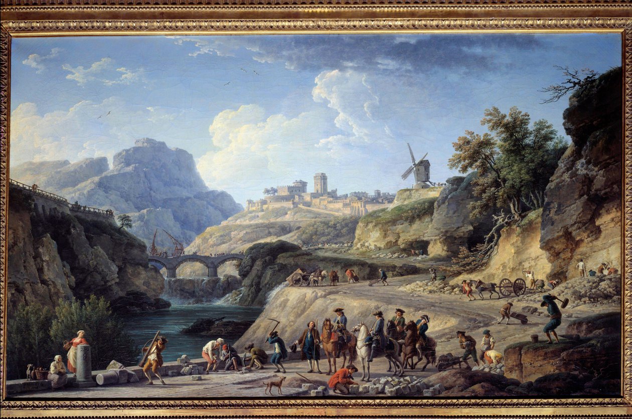 Bygging av en stor vei Byggeplass for en vei. Maleri av Joseph Vernet (1714-1789) Søn. 0,97x1,62 m. av Claude Joseph Vernet