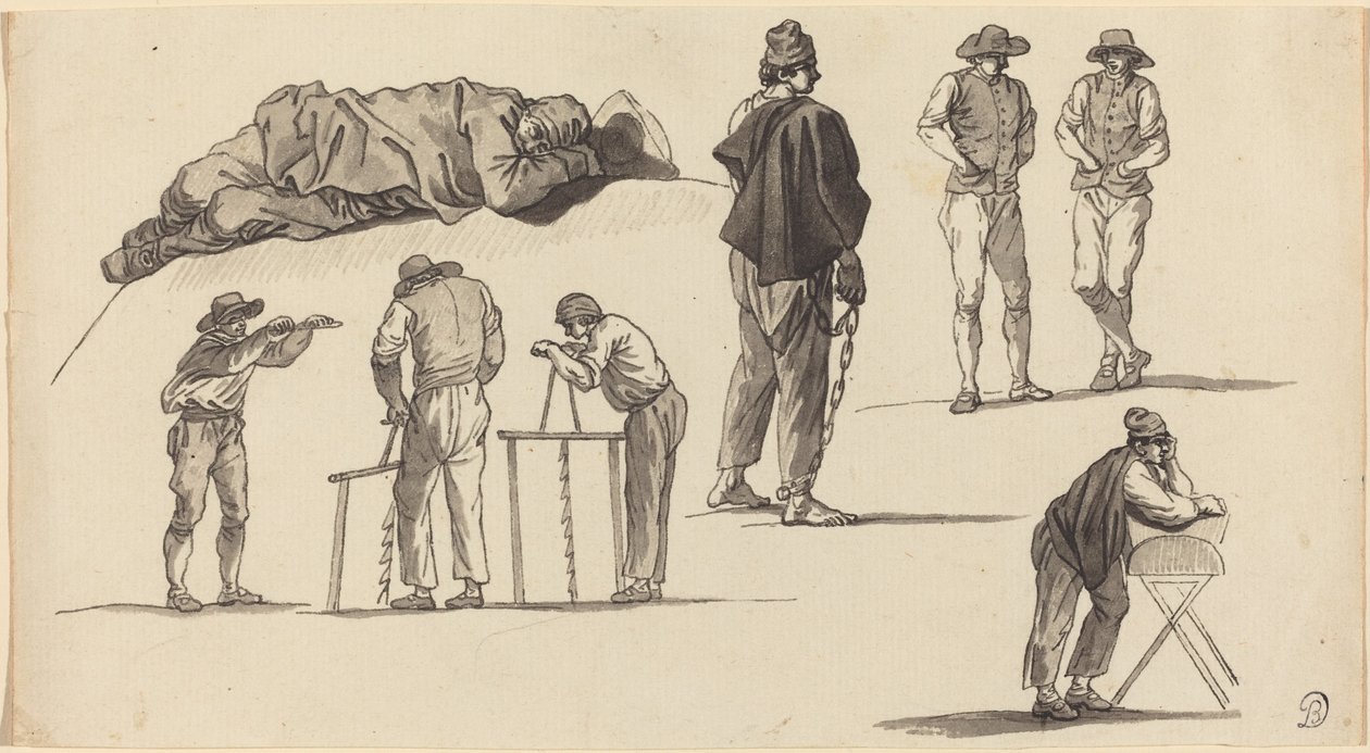 Figurstudier, inkludert en mann som sover på bakken og to menn som sager av Claude Joseph Vernet